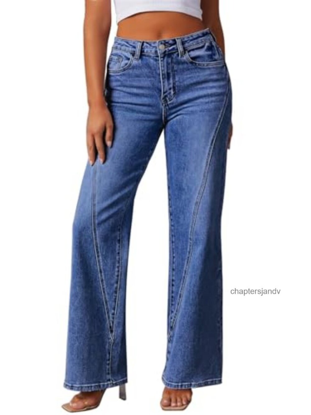 High Waisted Wide Leg Jeans Stretch Denim Trousers with Pockets